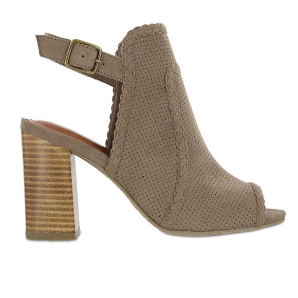 Perforated Peep Toe Block Heel Ankle Strap Bootie - Picture 2 of 4